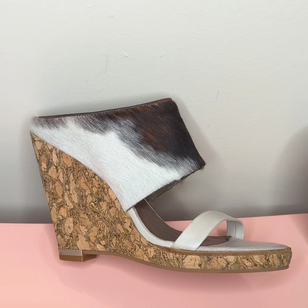 All Saints Leather Calf Hair Hepworth Sandals Platform Cork Wedge 40/10